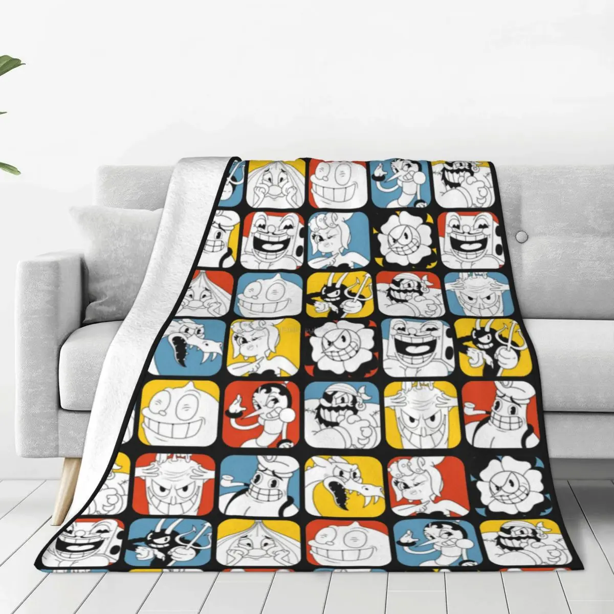 The Cuphead Collage Flannel Throw Blankets Game Anime Blankets For Bed Car Lightweight Bed Rug