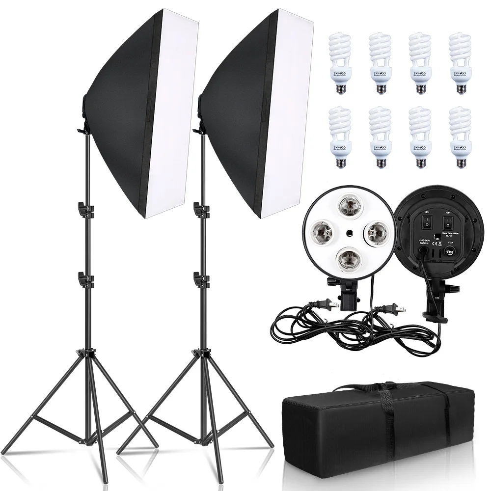 Sh Photography Softbox Lighting Kit Quattro Lampade Softbox 50X70Cm Soft Box Equipment E27 Base Per Photo Studio Kit Shooting