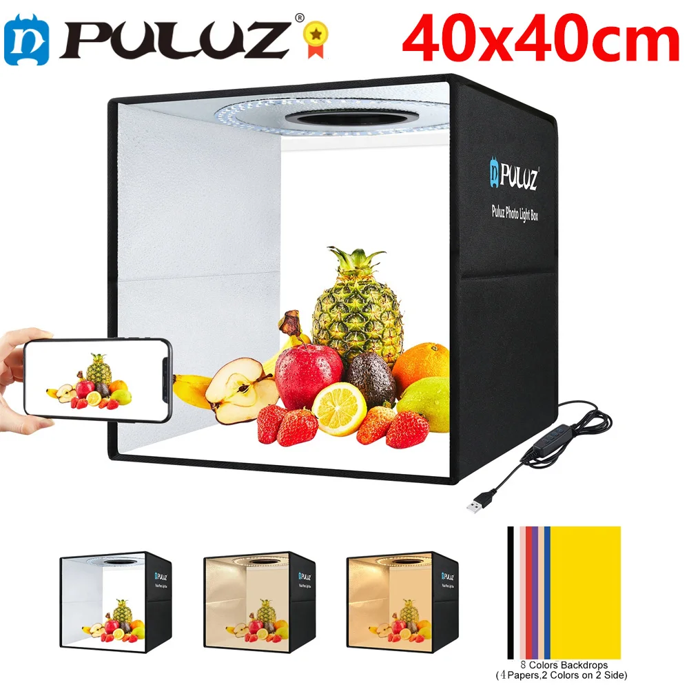 Puluz 25 30 40 Cm Photo Studio Box Portable Lightbox Photo Shooting Tent Box Kit 6/12 Color Background Photo Light Box Softbox Kit