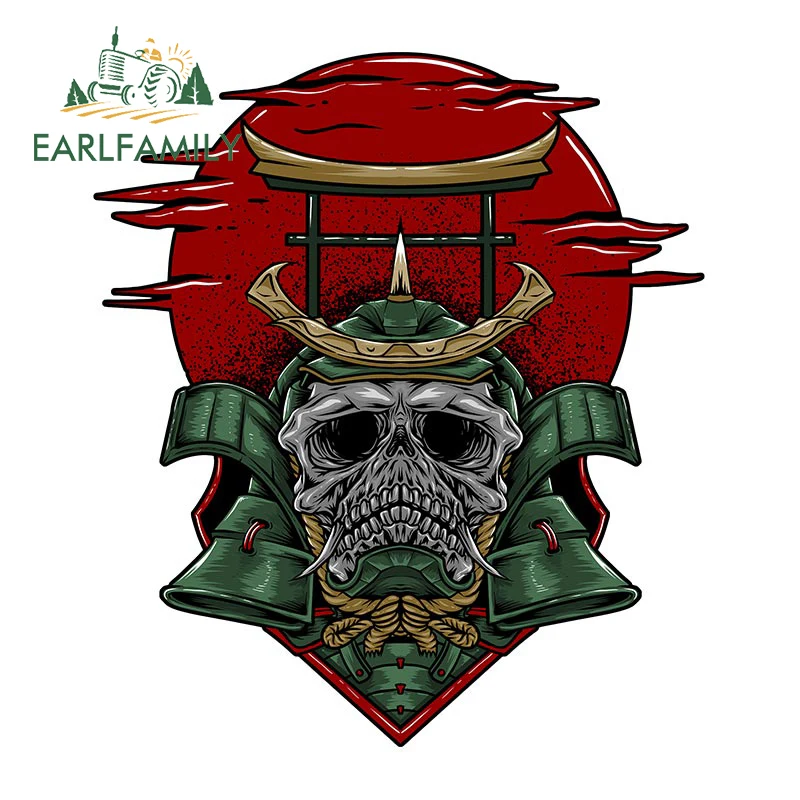 Earlfamily 13Cm X 11.4Cm Japan Samurai Skull Decal Ninja Fighter Sword Samurai Rising Sun Car Sticker Window Laptop Helmet Decor