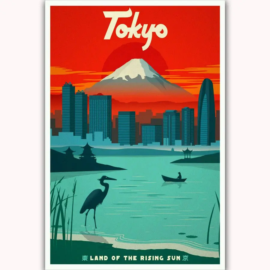 Giappone Tokyo Land Of The Rising Sun Vintage-Silk Art Poster Wall Sticker Decorazione Regalo