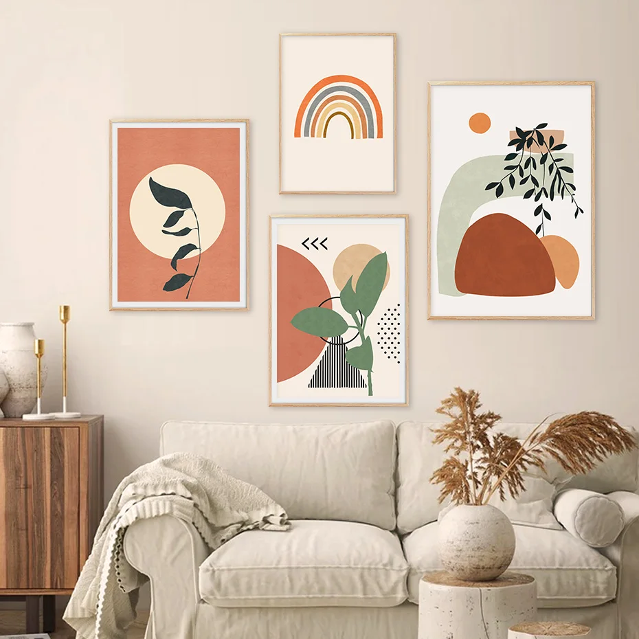 Astratto Geometrico Bohemian Sun Rising Rainbow Canvas Painting Poster Wall Art Print Pictures Living Room Interior Home Decor