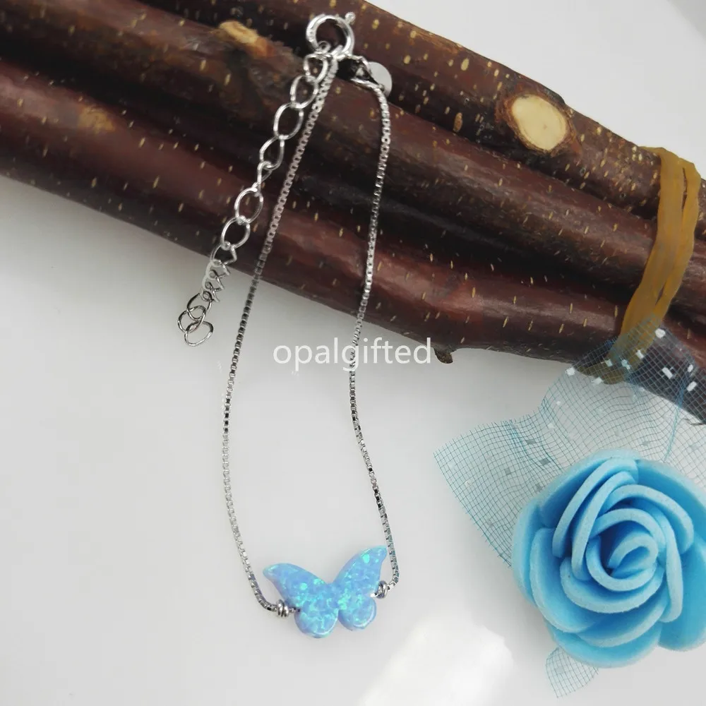 1 Pz/Lotto Trasporto Libero 8.6*14Mm Light Blue Op06 Sintetico Opal Farfalla Braccialetto Con Argento 925 Opale Braccialetto Per Amore Regalo