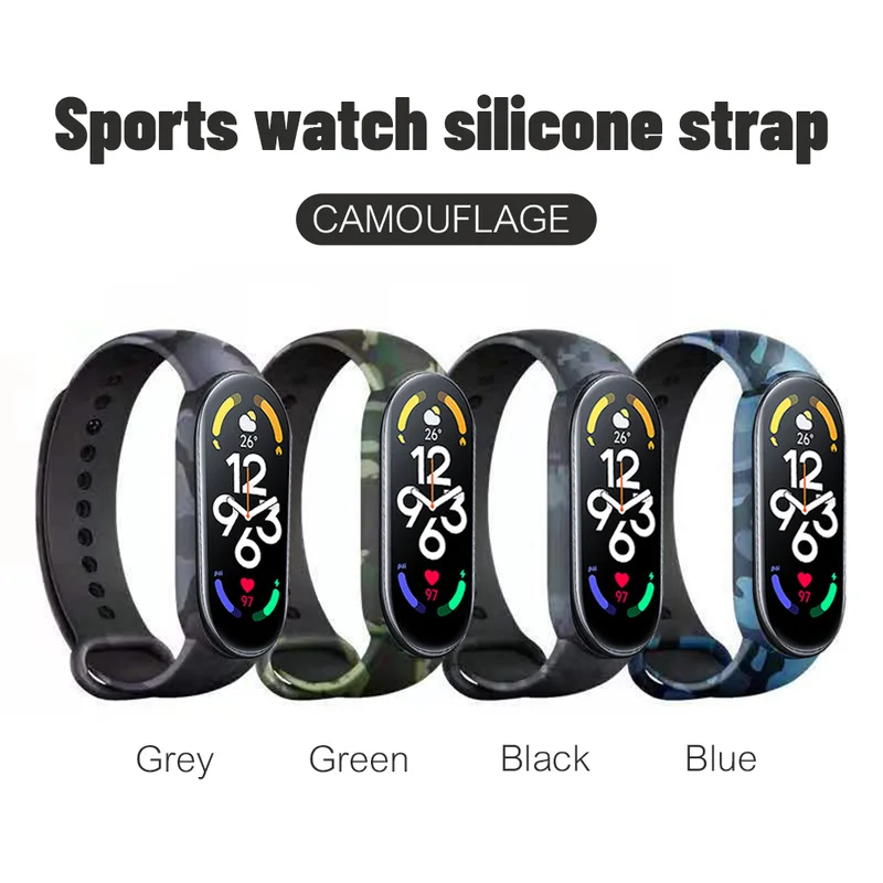 Soft Silicone Camo Strap Pattern Waterproof Printed Strap For Xiaomi Mi Band 7 Smart Sports Replacement Camo Wristband