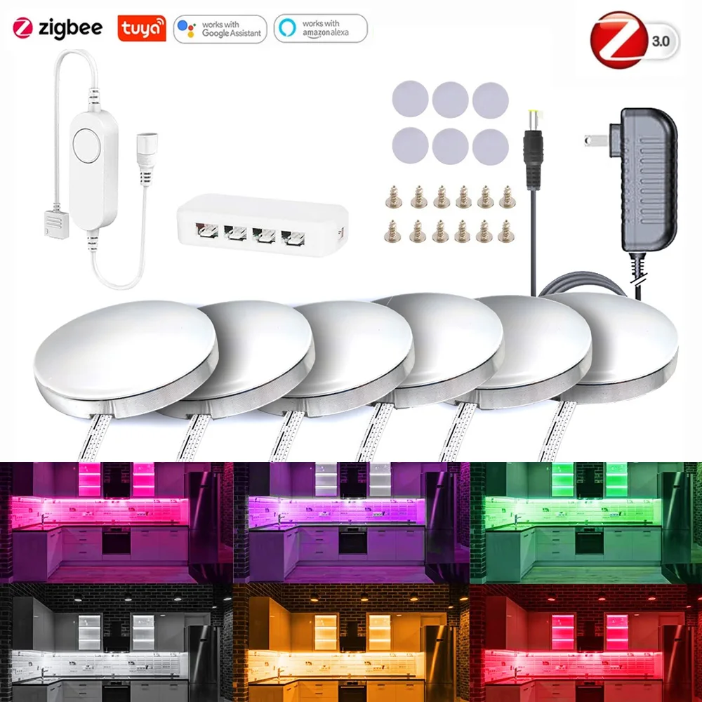 Dc12V Zigbee Rgb Led Sotto L'Illuminazione Dell'Armadio Kit Di Illuminazione Per Mobili Da Cucina Dimmerabile Per Smartthings Tuya Hub Echo Plus
