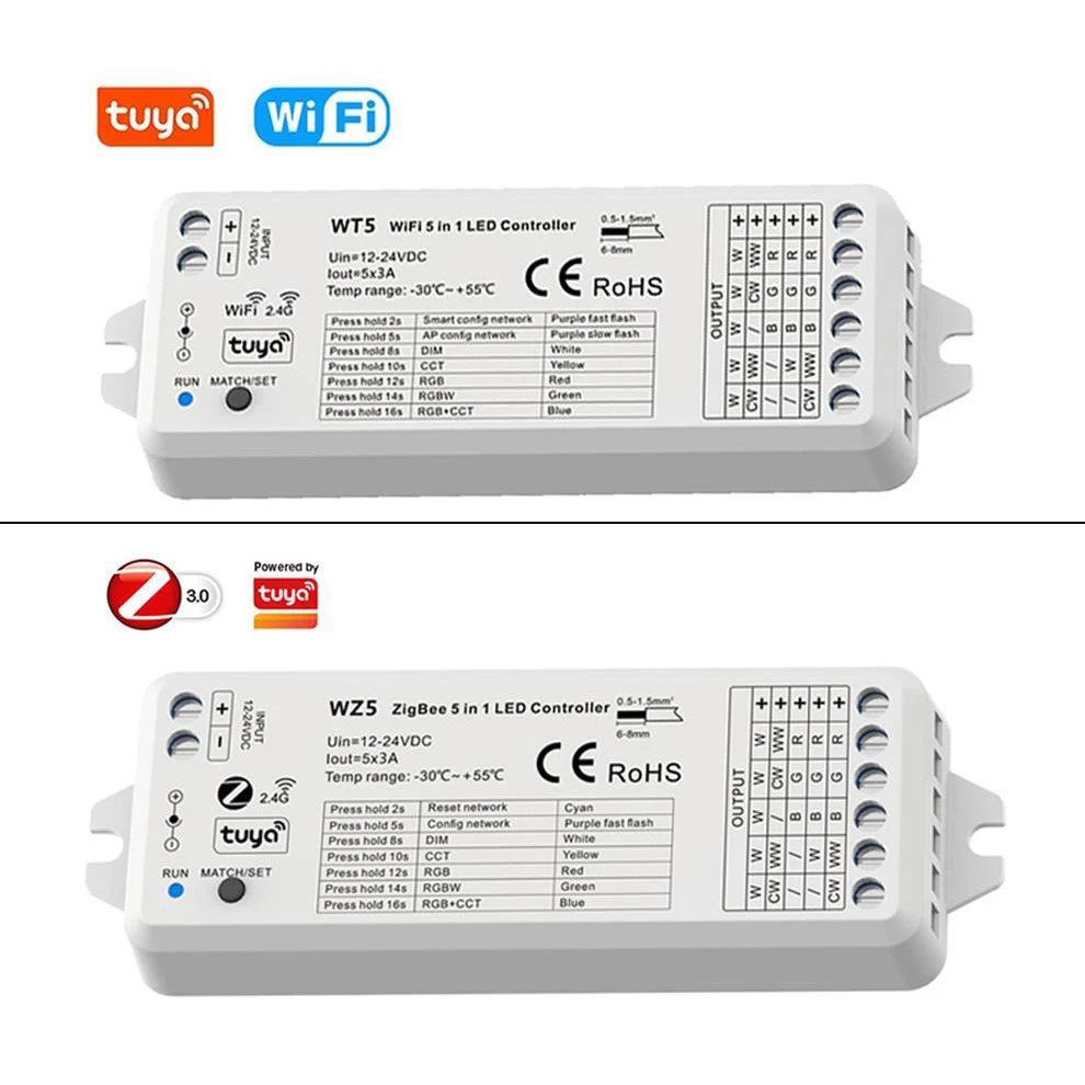 Wt5/Wz5 Tuya (Zigbee/Wifi)Smart Led Controller Dim Rgb Rgbw Rgbcct Strip 2.4G Rf Remote Google Echo Plus Controllo Vocale
