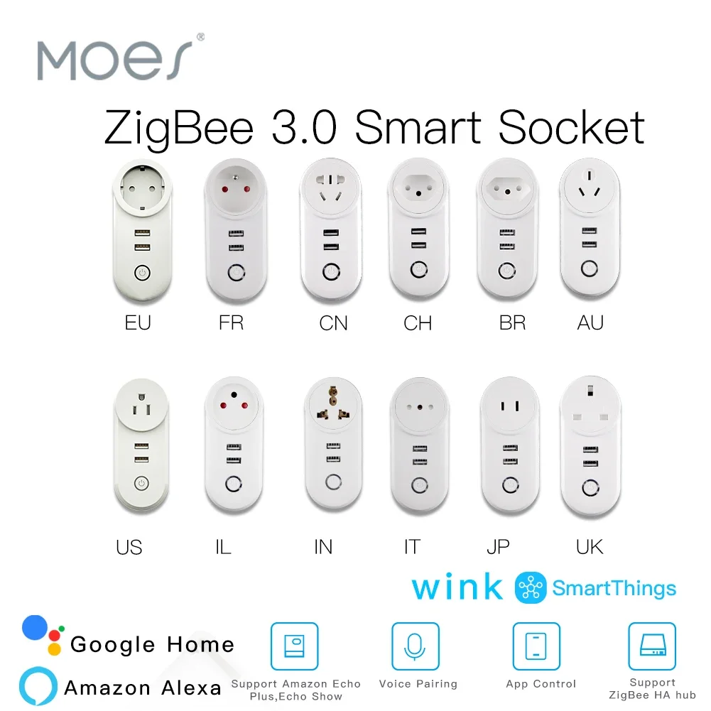 Zigbee 3.0 Smart Socket Plug Con 2 Interfacce Usb Telecomando Voice Control Funziona Con Smartthings Wink Echo Plus E La Maggior Parte Degli Hub Zigbe