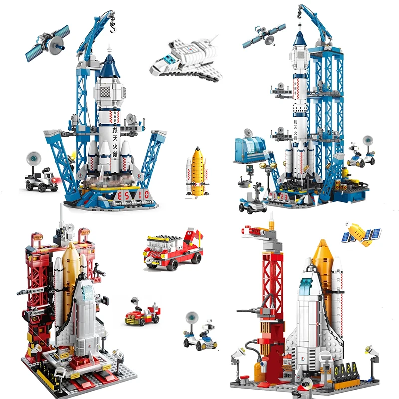 Moc Con Equipaggio Rocket Craft Launch Center Space Spacecrafts Aviation City Building Blocks Modello Mattoni Kit Set