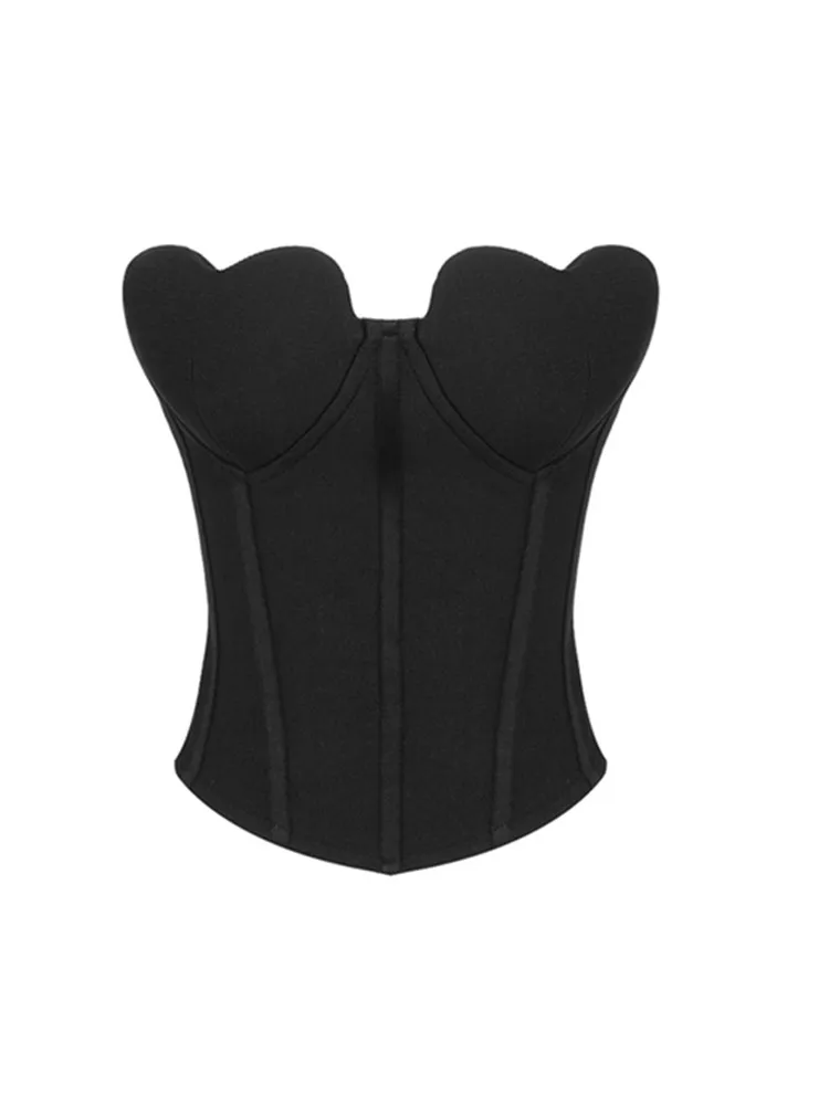 2023 Summer Women Black Elastic Bandage Tops Chic Senza Spalline Sweateart Busto Corsetto Crop Top High Street Evening Club Party Tops