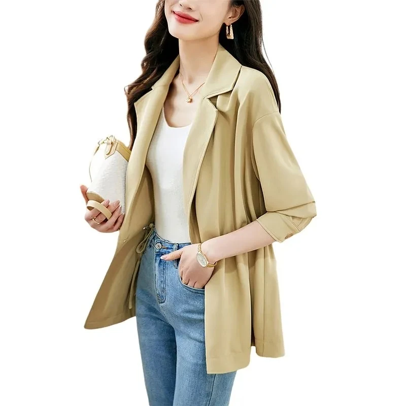 Primavera Autunno Trench Coat Donna 2023 Nuovo Coreano Vestito Allentato Colletto Medio-Lungo Femminile Trench Soprabito Giacca A Vento Lady Top