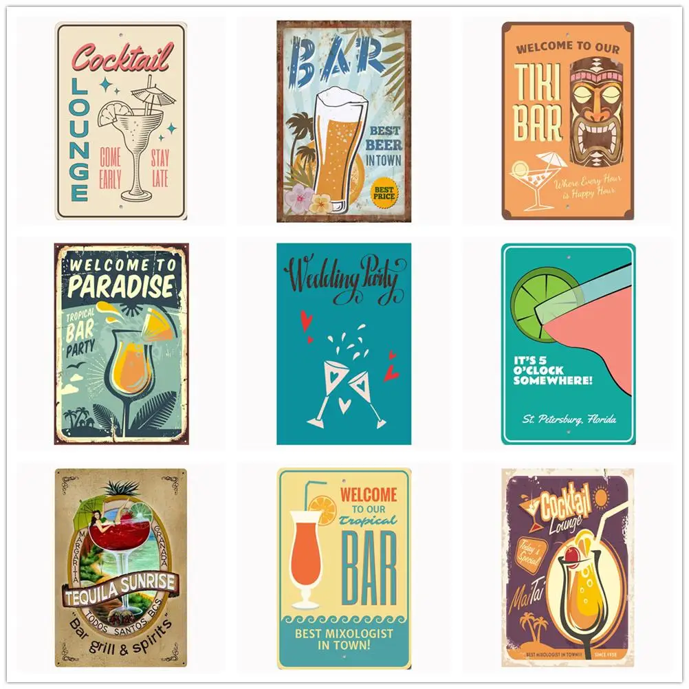 Beer Tin Signs Cocktail Vintage Signs Bar Cafe Home Mancave Oil Station Garage Kitchen Farm Campagna Vintage Retro Tin Signs