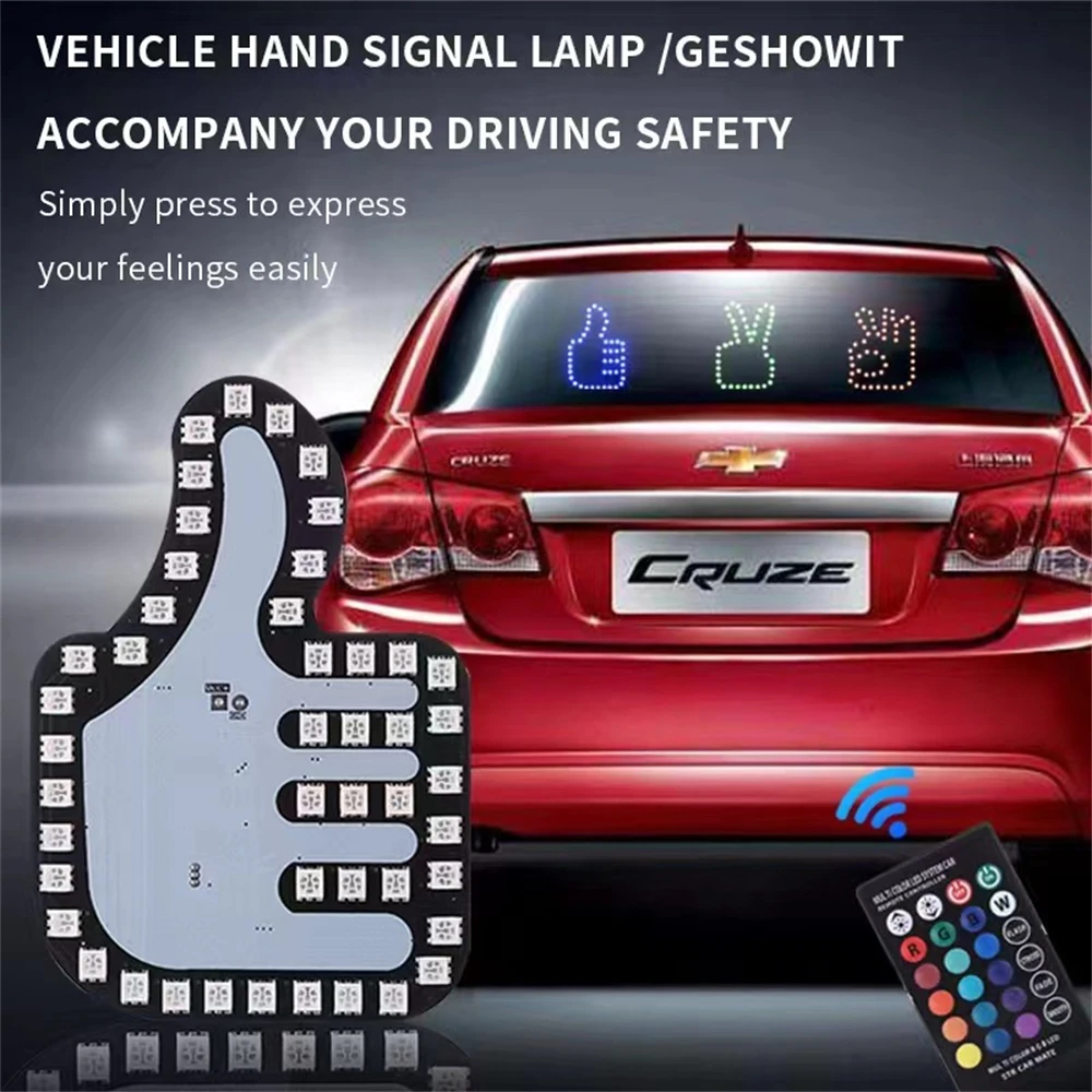 Nuovo Led Rgb Colorul Gesture Light Funny Car Finger Light Con Remote Road Rage Sign Finger Gesture Light Auto Hand Lamp Sticker