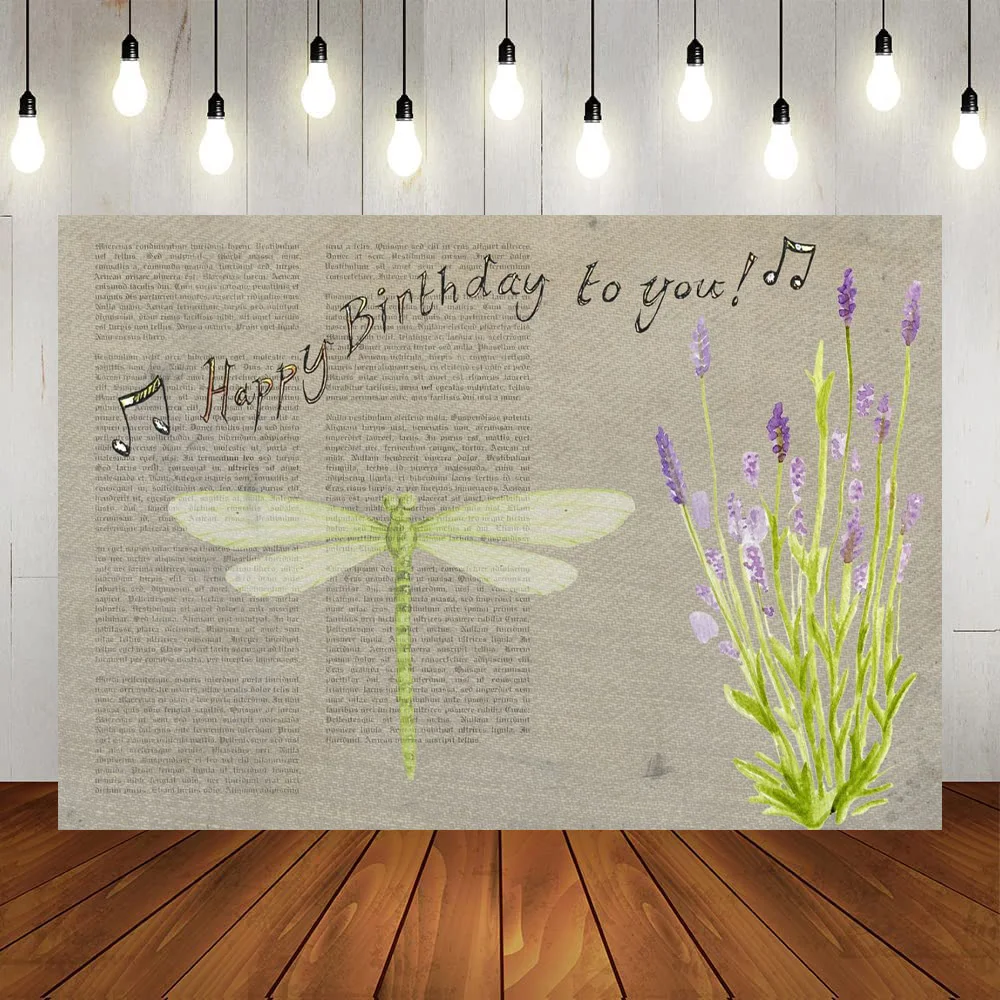 Happy Birthday Banner Shooting Background Giornale Style Purple Suanxia Grass Big Dragonfly Decorazione Per Feste Per Bambini Baby Show