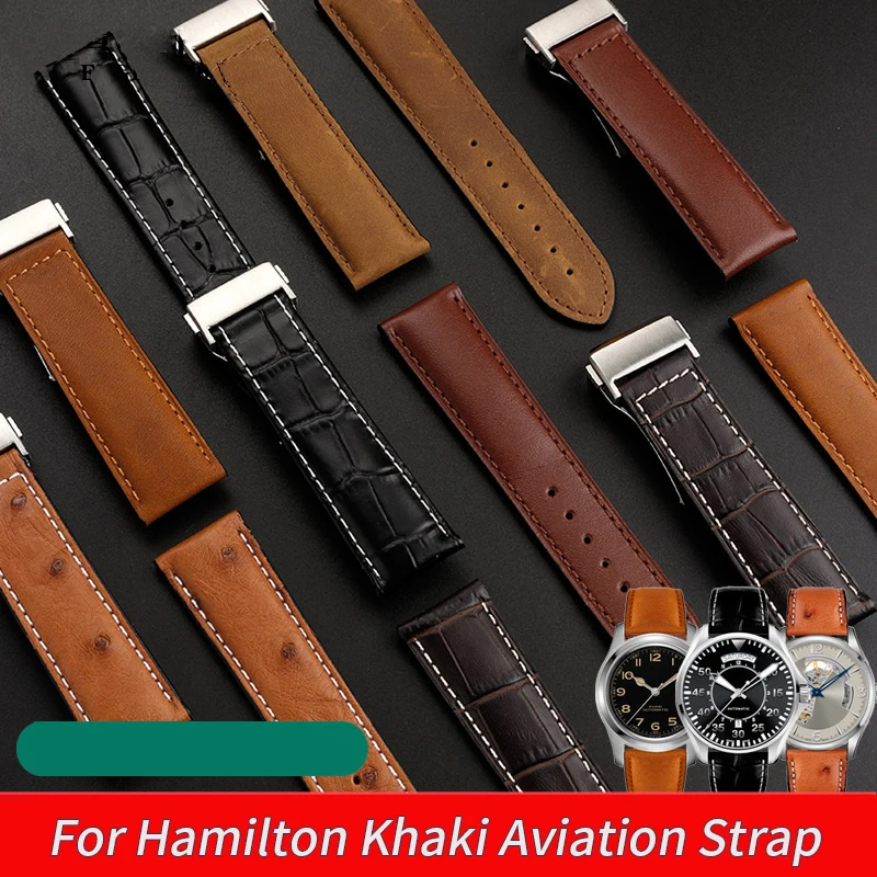 Per Hamilton Khaki Jazz Watch H32755851 Cinturino Per Orologio In Pelle Bovina Cinturino In Vera Pelle Di Struzzo Con Chiusura Pieghevole Bracciale Da