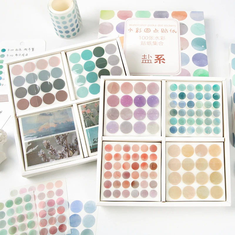 100 Fogli Acquerello Polka Dot Sticker Bullet Journaling Accessori Scrapbooking Etichetta A Colori Fai Da Te Washi Sticker Regalo Di Cancelleria