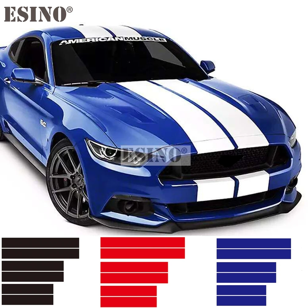 Universal Racing Style Stripes Pvc Vinyl Decalcomanie Hood Roof Trunk Car Full Body Sticker Set Per Mustang Gt350 Gt500 Shelby