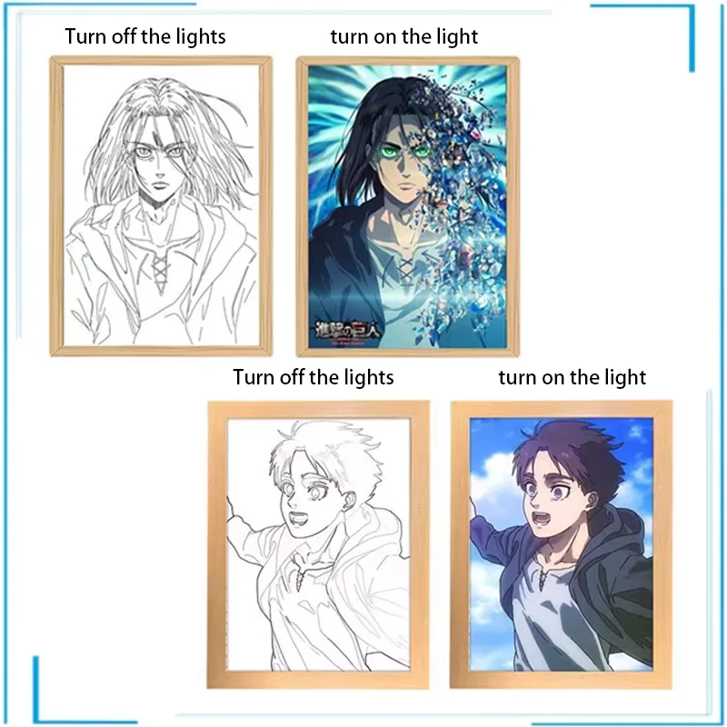 Eren Levi Mikasa Anime Frame Cornice Per Foto Brillante Raccogliere Ornamenti Luce Notturna Regali Di Festa Originali