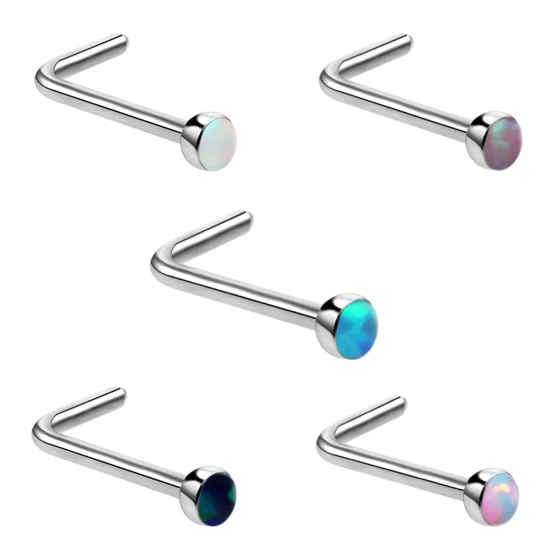 1 Pz 1.0*6*2Mm Opale Pierre Nez Anneaux L Forme Nez Boucle D' Oreille Piercing Faux Anneaux Dans Le Minuscolo Sexy Corps Piercing