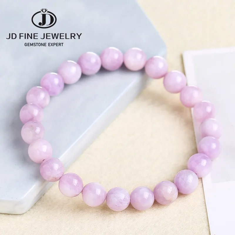 Jd Natural Stone Kunzite Beads Bracciale Donna Fashion Light Purple Healing Calcedonio Strand Bangles Femme Seven Chakra Jewelry