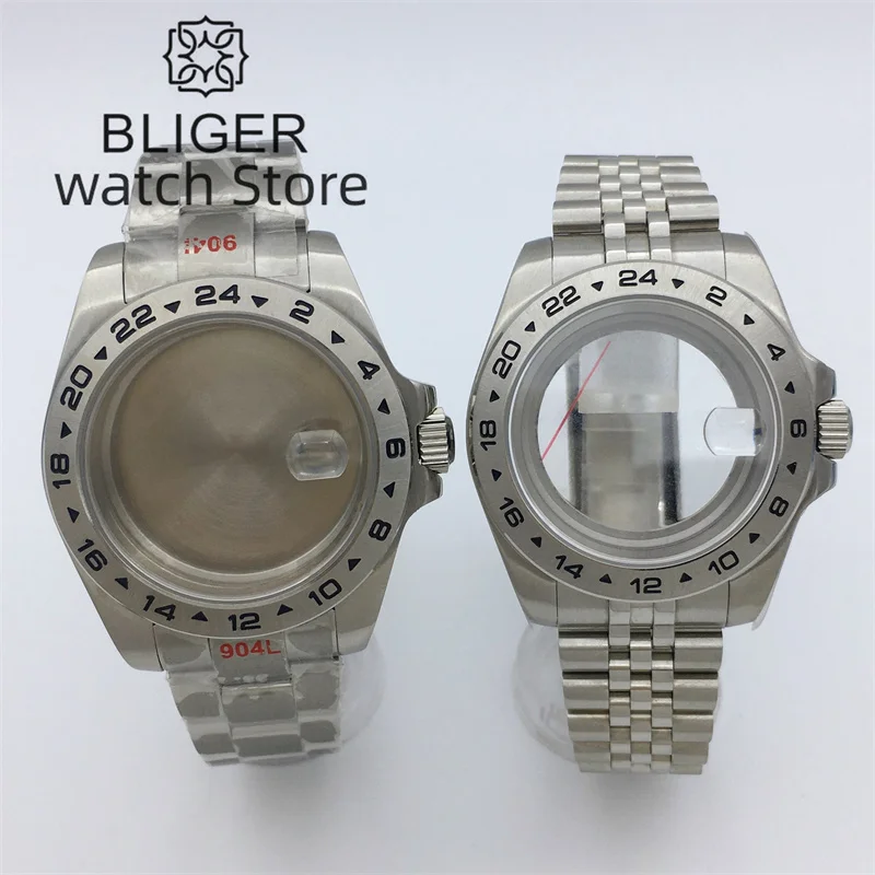 Bliger 40Mm /43Mm Explorer 2 Case Solid Bezel Vetro Zaffiro Fit Nh34 Nh35 Nh36 Eta2824 Pt5000 Miyota Dg2813 3804 Movimento