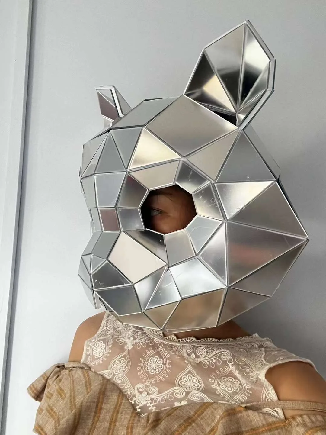 Maschera A Specchio 3D Cosplay Bear Leopard Tiger Horned Demon Helmet Music Festival Dj Mask Club Dance Puntelli