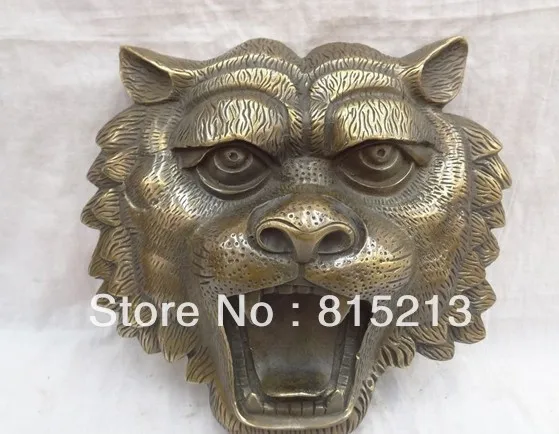 Wang 000189 10 "Bronzo Di Cinese Zodiac Ricchezza Tiger Denti Viso Maschera Di Testa Di Statua Posacenere Set