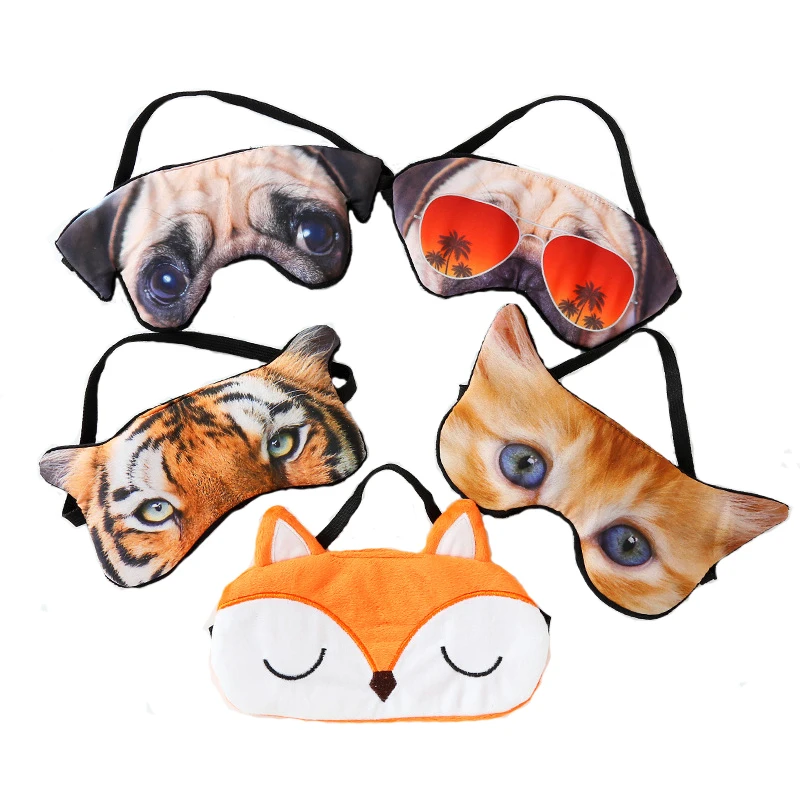 3D Animal Cartoon Sleep Mask Realistico Creativo Tiger Pug Cat Shade Sleeping Mask Sleep Eye Patch Eye Cover Eyeshade