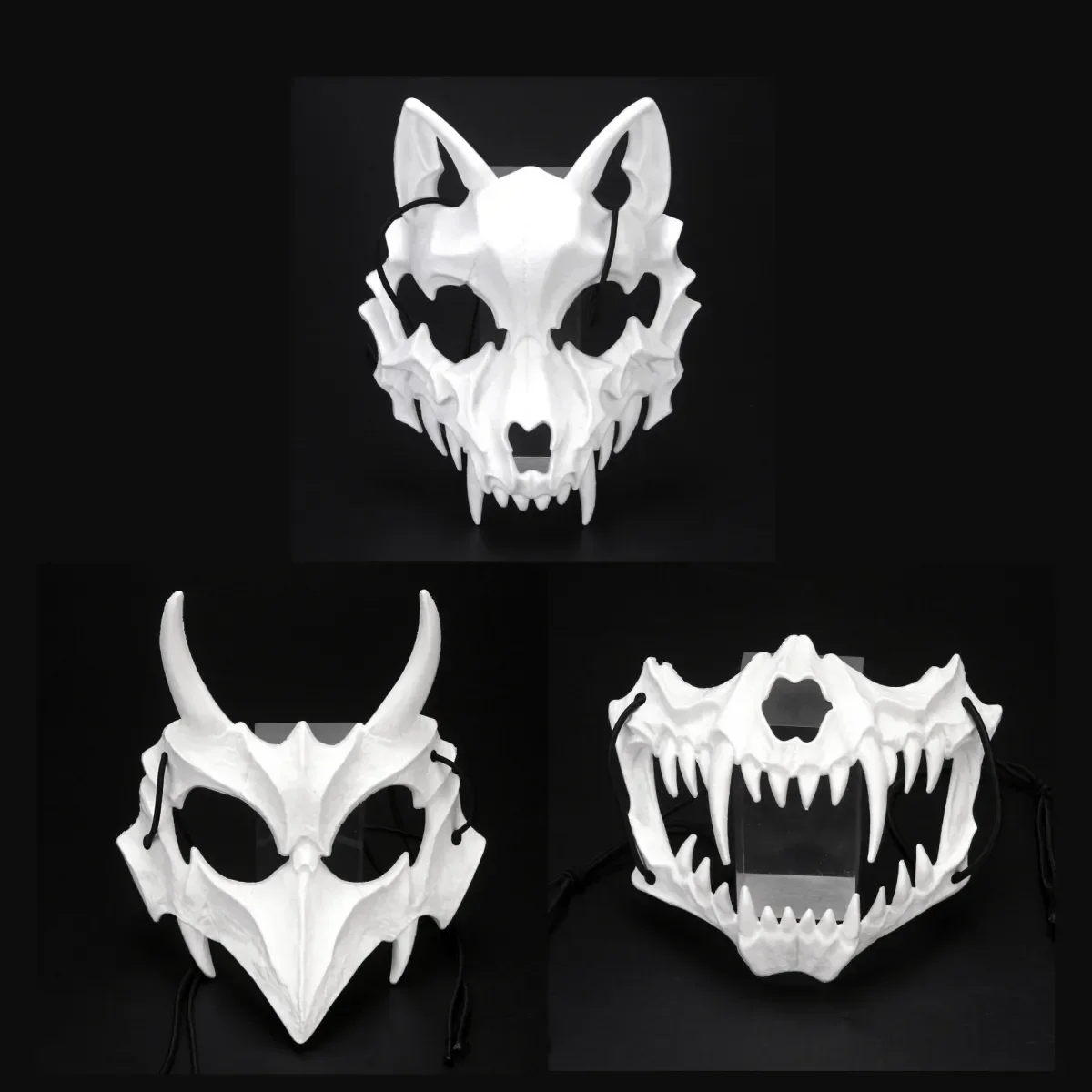 Maschera Di Halloween Maschera Mezza Faccia Cos Dragon God Fierous Tiger Night Fork Tengu Man Wolf Mask Performance Skull Masks