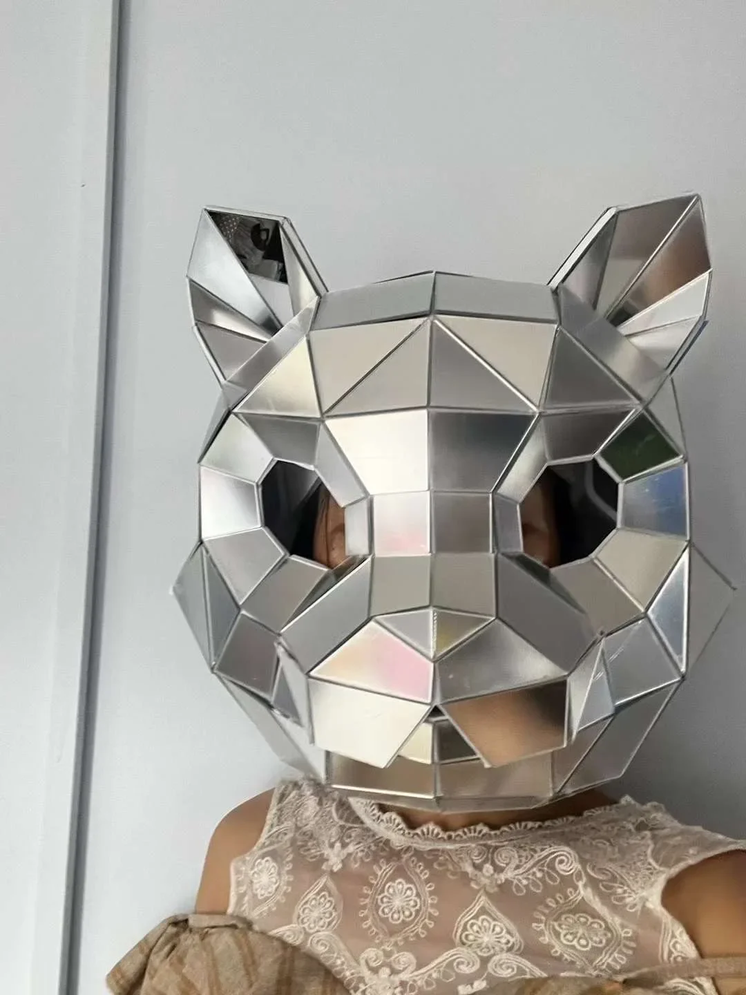 Maschera A Specchio 3D Cosplay Bear Leopard Tiger Horned Demon Helmet Music Festival Dj Club Dance Puntelli