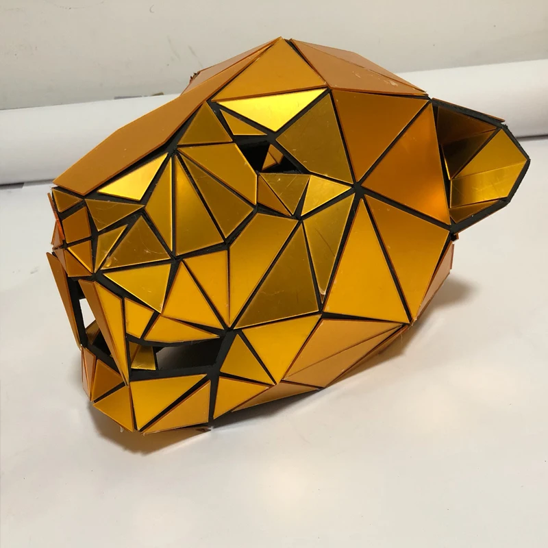 Gold Mirror Dance Mask Leopard Tiger Helmet Rave Animal Copricapo Music Festival Outfit Nightclub Accessori Cosplay Maschera Dj