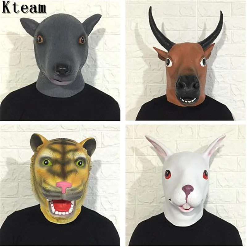 Creepy Horse Tiger Rabbit Rubber Animal Mask Latex Party Chicken Mouse Animal Mask Kids Party Halloween Masquerade Mask Funny