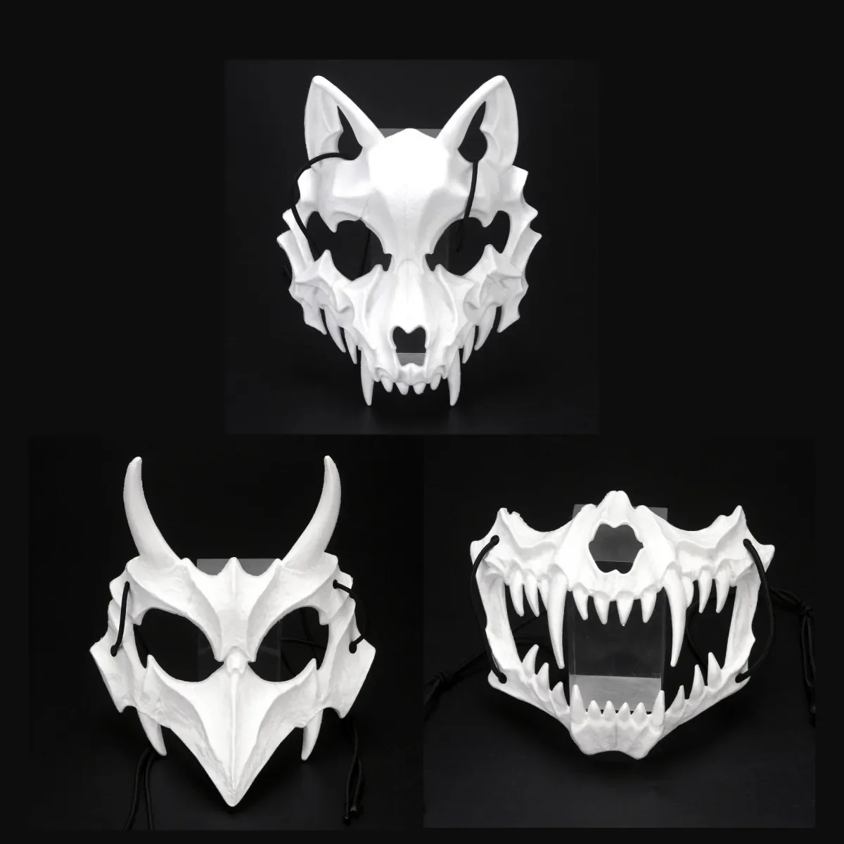 Maschera Di Halloween Maschera Mezza Faccia Cos Dragon God Fierous Tiger Night Fork Tengu Man Wolf Mask Performance Skull Masks