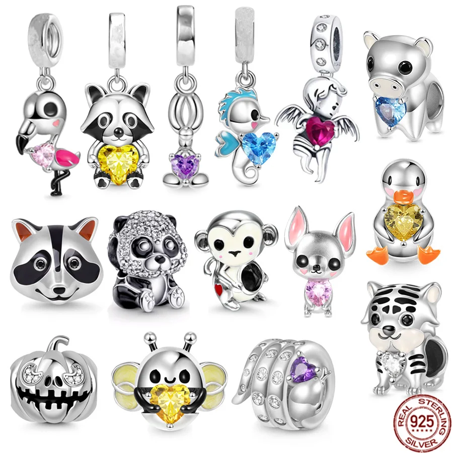 Nuovo Originale Tiger Bee Duck & Sea Horse Ciondolo Abbraccia Cuore Gemma Charm Beads Fit Bracciale Pandora Gioielli In Argento Sterling 925