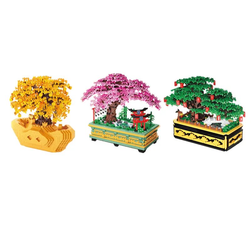 Creativo Mini Blocco Fiore Pianta In Vaso Paesaggio Edificio Mattone Assemblare Figure Giocattolo Fiori Di Ciliegio Albero Di Pino Bonsai Per I Regali
