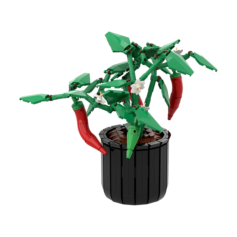 Gobricks Moc Chili Plant Bricks Chili Planting Plants Bonsai Flowers Micro Bonsai Tree Building Blocks Decorazione Giocattoli Regalo Per Bambini
