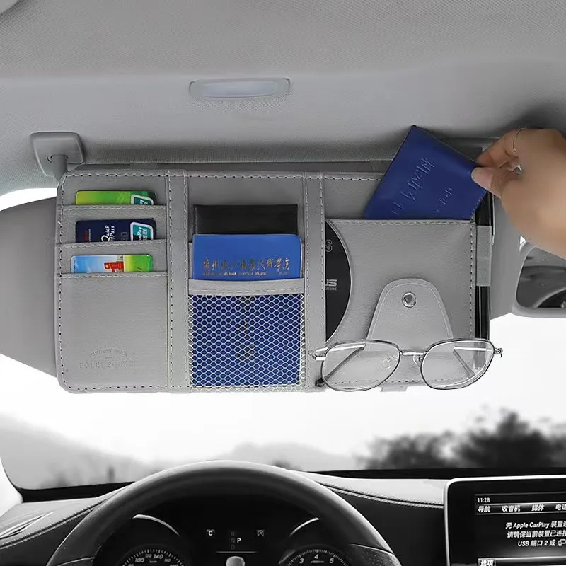 Car Sun Visor Storage Card Bag Occhiali Clip Supporto Per Telefono Per Ford Focus Mk2 Mk3 Fiesta Mk7 Ranger Mondeo Mk4 S-Max Kuga Mustang