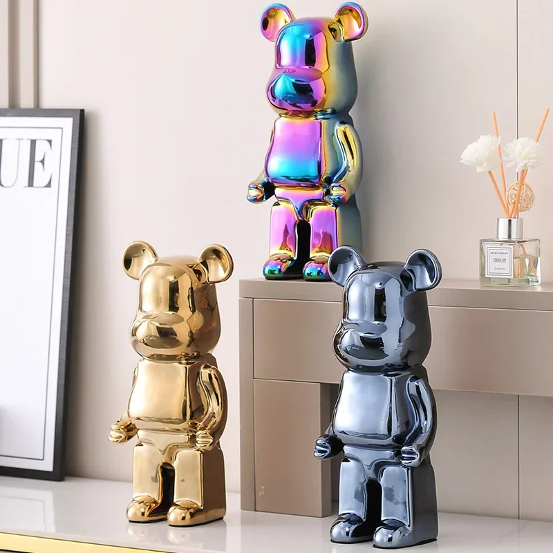 28Cm Bearbrick Figure Statue Ceramics Violent Bear Fashion Desktop Decoration Bearbrick Figurine Luxury Living Room Decoration