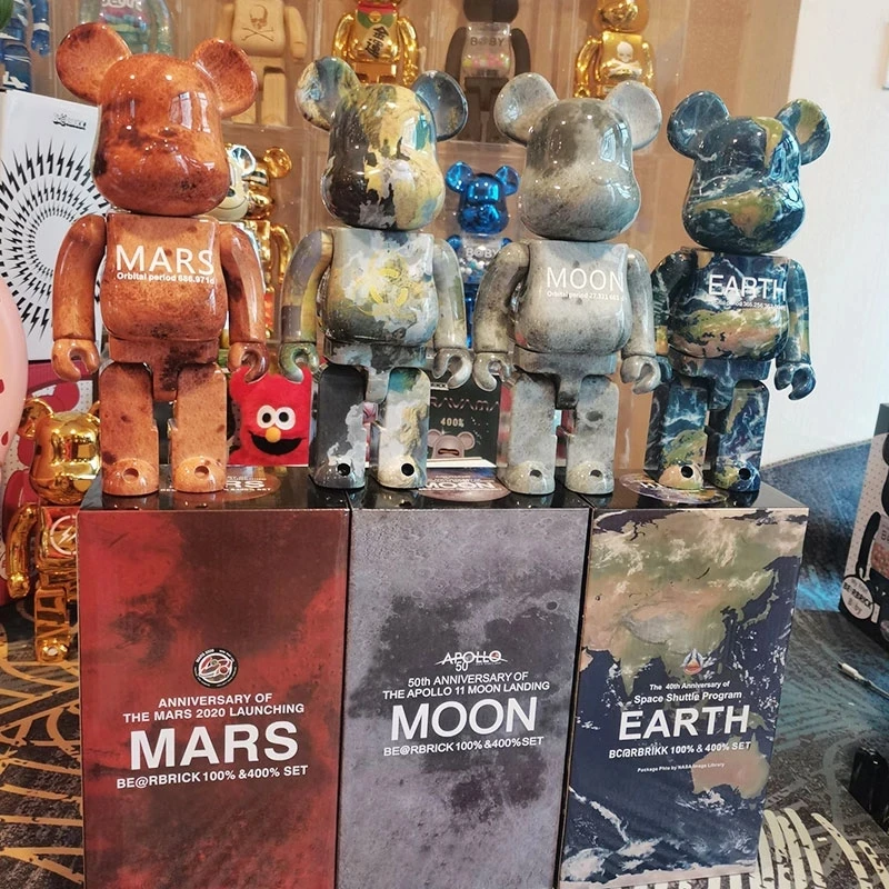 Bearbrick 400% Planet Series Moon Mars Earth Map Sistema Solare Planet Desktop Ornaments Collection Doll