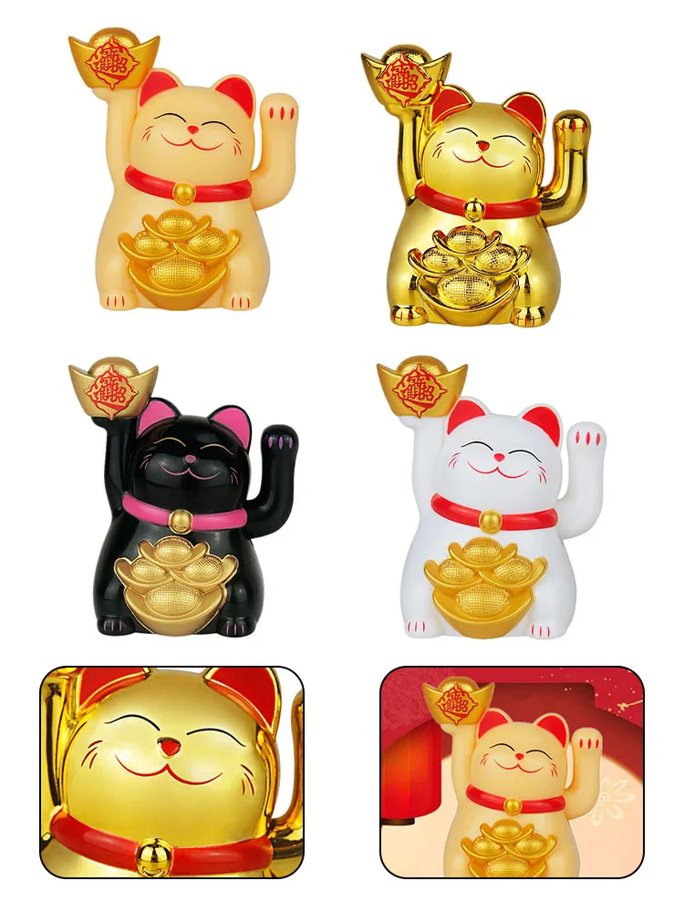 Solar Powered Maneki Neko Lucky Cat Benvenuto Cinese Lucky Cat Waving Hand.Beckoning Fortune Cat Figurine Home Decor Gift