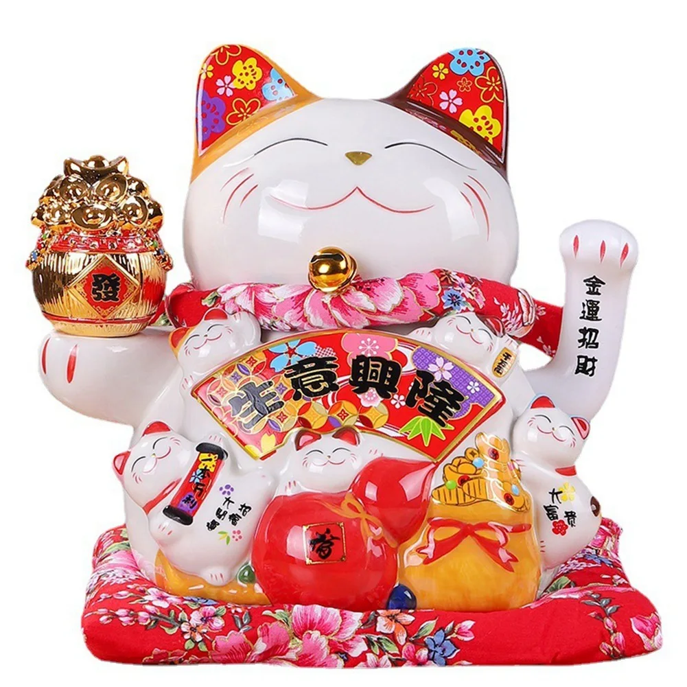 7 Pollici Ceramic Beckoning Cat Maneki Neko Ornament Feng Shui Decoration Swing Lucky Cat,B