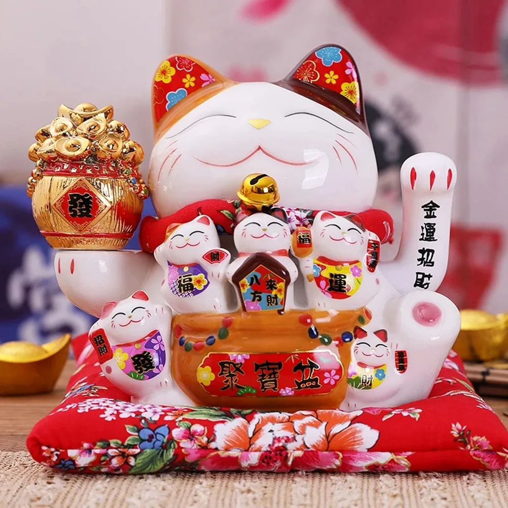 7 Pollici Ceramic Beckoning Cat Maneki Neko Ornament Feng Shui Decoration Swing Lucky Cat,A