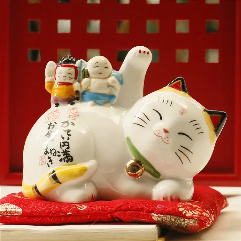 5.3 Pollici Giapponese Lucky Cat Ceramic Maneki Neko Ornament Fortune Cat Money Box Decorazione Della Casa Cute Kitten Coin Bank