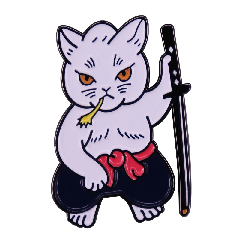 Samurai Cat Art Maneki Neko Smalto Spilla Spilla Giacca Di Jeans Risvolto Spilla In Metallo Spille Distintivi Accessori Gioielli Squisiti