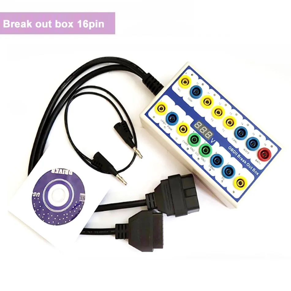 Auto Car Obd 2 16Pin Break Out Box Interface Obd2 Breakout Box Obd Obdii Protocol Detector Strumento Diagnostico Rilevatore Connettore
