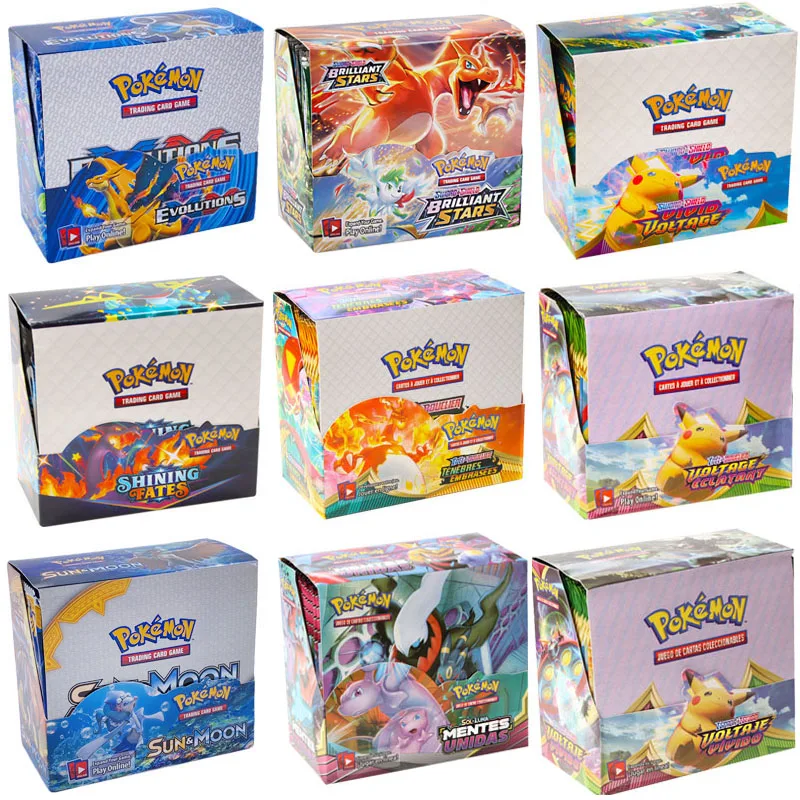 60/324/360 Pz Pokemon Inglese Francese Spagnolo Tcg: Nascosto Fates Evolutions Booster Gioco Di Carte Collezionabili Giocattolo Per Bambini
