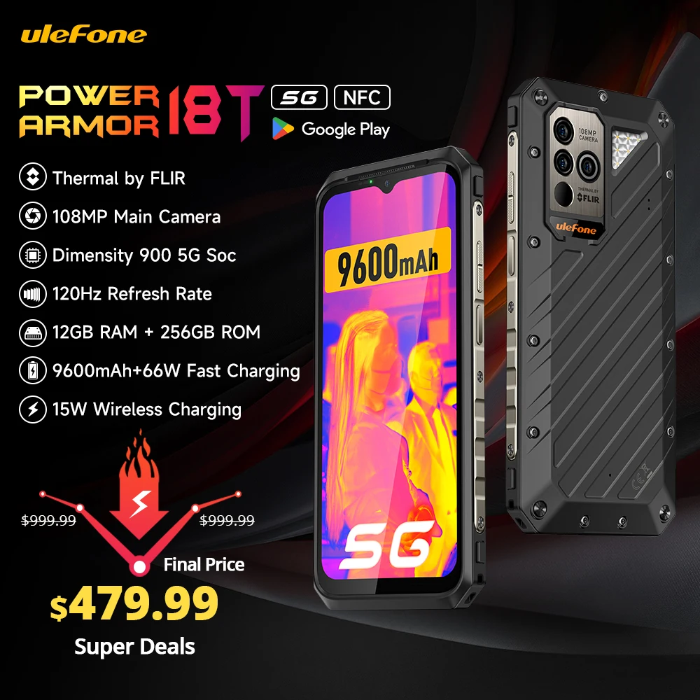 Ulefone Power Armor 18T 5G Rugged Phone Termocamera Flir®Smartphone 12Gb + 256Gb 9600Mah66W Moblie Phone Versione Globale