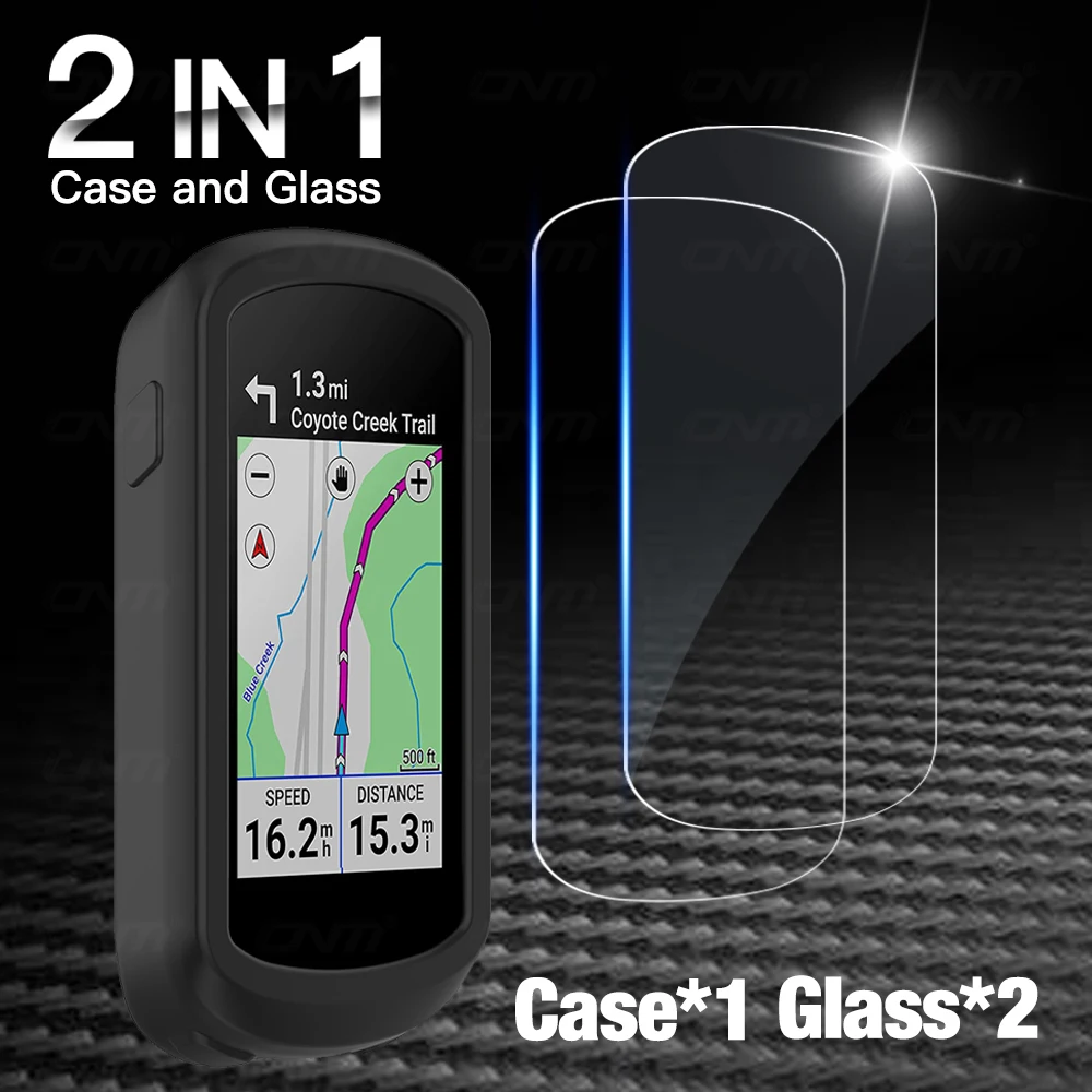 Custodia In Silicone + 2 Pezzi In Vetro Temperato Per Garmin Edge Explore 2 Proteggi Schermo Per Cronometro Da Bicicletta E Cover Per Garmin Explore 2