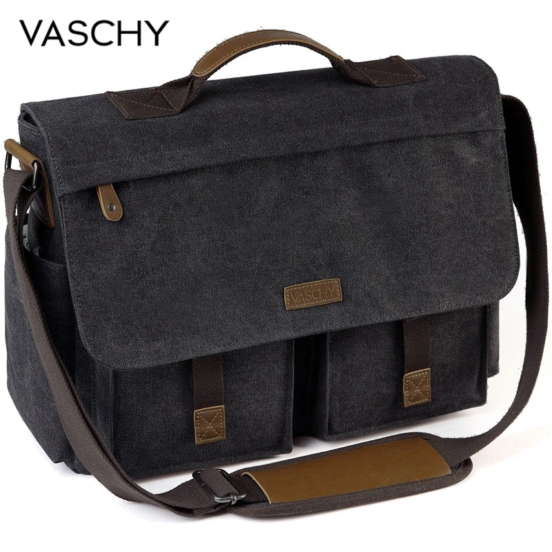 Borsa A Tracolla Vaschy Per Uomo Borsa A Tracolla Imbottita Per Valigetta Per Laptop Da 15.6 Pollici In Tela Cerata Resistente All'Acqua Vintage Per U