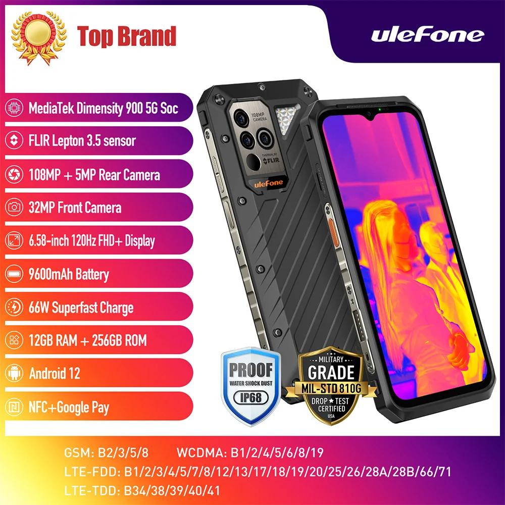 Premiere Mondiale Ulefone Power Armor 18T Rugged Phone Thermal Imaging Camera Flir®Dimensity 900 5G 9600Mah 66W