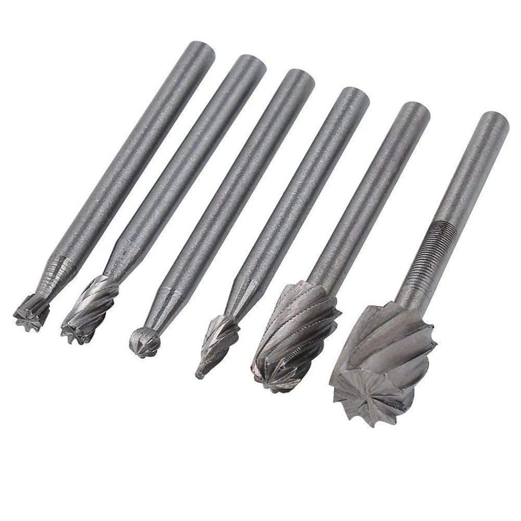 6Pcs Hss Rotary Multi Tool Burr Routing Router Bit Mill Cutter Attachment Compatibile Fresa Rotante In Acciaio Ad Alta Velocità Per Dremel